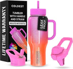 Coldest Tumbler with Handle and Straw - 100% Spill Proof Tumbler with Straw (3 Lids) - Stainless Steel Insulated Leakproof Tumblers for Women & Men - 36 oz (Neutron Star Glitter)