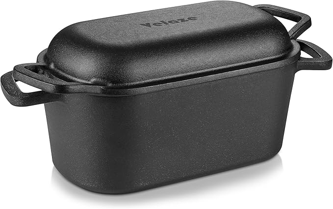 Velaze 3.6QT Dutch Oven for Bread Baking,Oval Cast Iron Bread Oven Pan with Lid and Offset Handles,Oven Safe to 500°F for Homemade Sourdough Bread(Black)