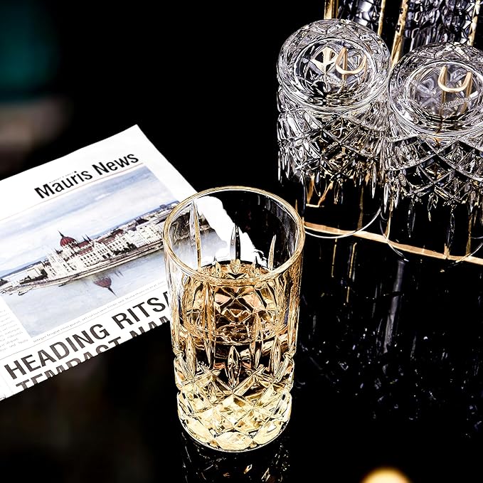 Highball Glasses Collins Tall Beverage Set of 6, 14 Ounce Cups Glassware for Drinks, Water, Beer, Soda