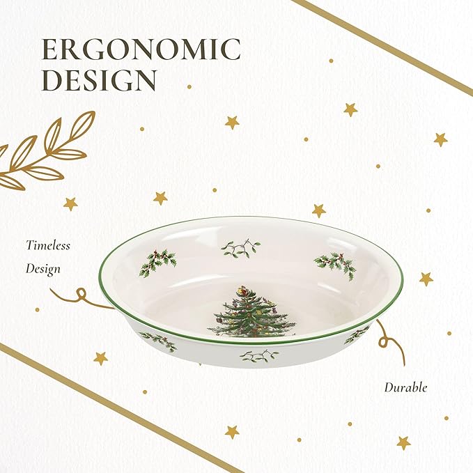 Spode Christmas Tree Oval Rim Dish (12.5" x 8.75") Festive Deep Baking Pan for Serving Vegetables, Roast Dinner, Casseroles - Fine Porcelain, Microwave, Freezer, Dishwasher Safe