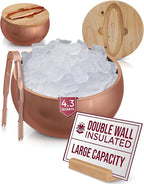 Gusto Nostro 4.1L Insulated Ice Bucket with Lid and Tongs, Double Wall Stainless Steel Ice Bucket Large, BPA Free Ice Bucket for Cocktail Bar, Keeps Champagne, Wine, Beer Chill for Parties (Rose)