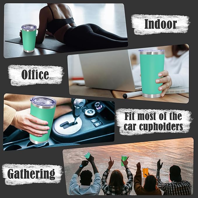 20 oz Tumbler Coffee Tavel Tumblers Bulk with Lid Stainless Steel Double Wall Vacuum Insulated Mug Powder Coated Cups fit Car Cupholder for Hot and Cold - Light Blue, 12Pack
