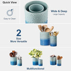 LOVECASA Utensil Holder, 7.2"+5.4" Ceramic Utensil Holder for Countertop, Large Cooking Utensil Crocks for Kitchen Counter, Farmhouse Utensil Vase for Housewarming, Kitchen Decor, Set of 2, Oceans