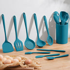 Homikit Silicone Cooking Utensils Set, 15-Piece Nonstick and Heat Resistant Kitchen Utensil Spatula Set with Holder, Kitchen Gadgets Home Essentials & Pots and Pans Accessories, Blue