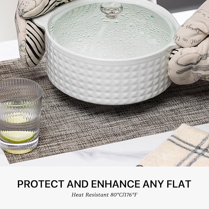 LEXMORE PVC Woven Placemats 4 PCS Wipeable Indoor/Outdoor Table Mats Washable Vinyl Place Mats for Dining Table, Set of 4-Cappuccino