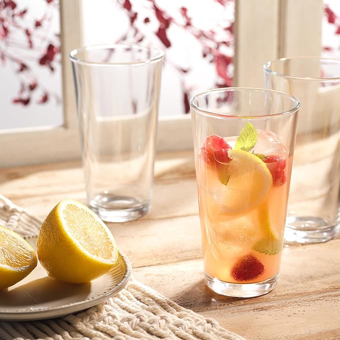 Home Essentials Drinking Glass Set - 10 Highball Glass Cups, 16 Oz. Basic Water Glasses, Beer, Juice, Cocktails, Wine, Iced Tea, Bar Glasses. Dishwasher Safe