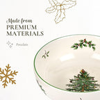 Spode Christmas Tree Individual Fruit Bowl - 7 Inch Porcelain Oatmeal, Salad, Soup, Cereal, Breakfast, Dessert Bowl - Durable, Stackable, Microwave & Dishwasher Safe - Decorative Holiday Design