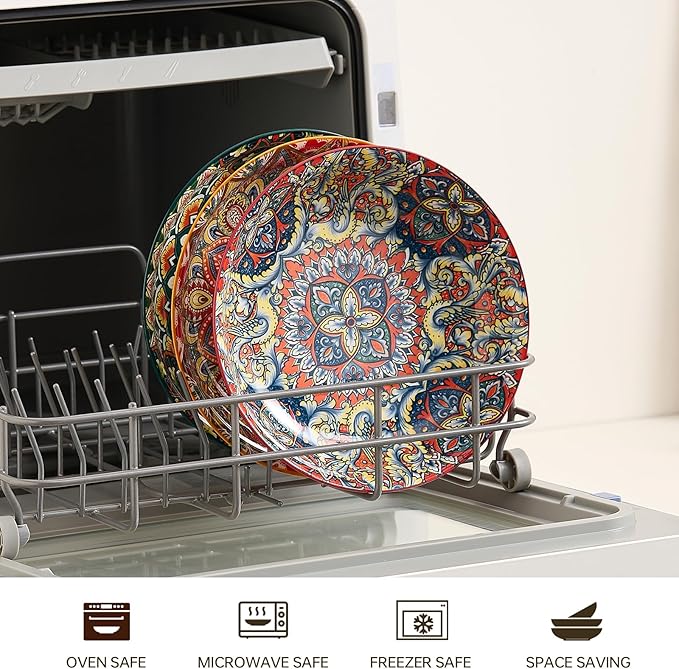 Ceramic Pasta Bowls Set - 8 inch 32 oz Serving Bowls, Set of 6, Colorful Dinner Bowls for Soup,Salad, and Pasta, Kitchen, Microwave, Dishwasher Safe, mexican, Bohemian Style