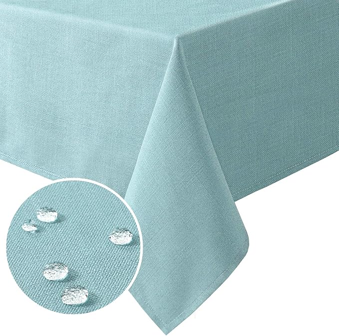 H.VERSAILTEX Linen Textured Table Cloths 60 x 120 Inch Premium Solid Tablecloth Spill-Proof Waterproof Table Cover for Dining Buffet Feature Extra Soft and Thick Fabric Wrinkle Free, Aqua
