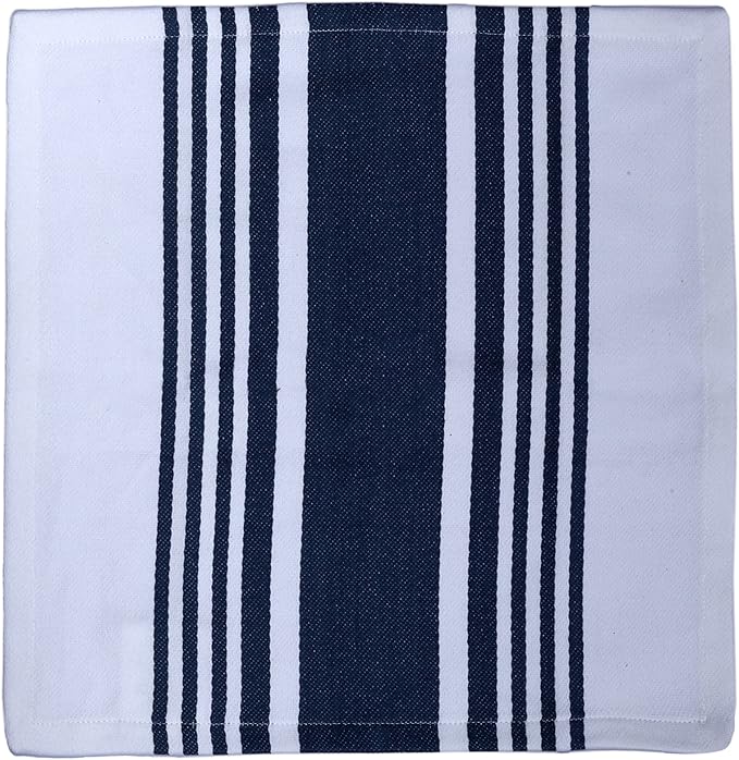 Urban Villa Dish Cloth 100% Cotton Pack of 8, Highly Absorbent Quick Drying Soft Premium Dish Towels for Kitchen with Hanging Loop Hand & Tea Towels - 12x12 Inch, (Indigo Blue & White, Striped)
