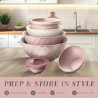 COOK WITH COLOR Mixing Bowls with Lids - 12 Piece Plastic Nesting Bowls Set includes 6 Prep Bowls and 6 Lids, Diamond Design - Microwave Safe (Mint)