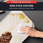 Nonstick Griddle Grill Pan - 19.5" x 11" Reversible Griddle Pan for Stove Top, Grill, or Campfire, Two Burner Cast Aluminum Grill, Rectangular Baking Flat and Ribbed Griddle Plate, Beige