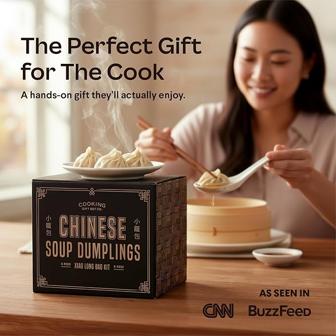 Cooking Gift Set Co. Bamboo Steamer Basket Soup Dumpling Kit - 2 Tier 8-Inch Dumpling Steamer for Cooking with Agar Agar, Roller, Spoon, Liners, Recipes & Step-by-Step Video (6-Piece Set)