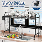 MOUKABAL Dish Drying Rack - Stainless Steel Over The Sink Dish Drying Rack (Expandable Length), Large Dish Rack with Utensil Holder, 32.3" - 33.9"(L) x 11.4"(W) x 23"(H) Black