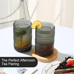 Vintage Glassware Drinking Glasses Set of 6,15 oz Hobnail Glass Cups,Embossed Grey Water Tumbler,for Beer,Cocktail,Whiskey,Juice and Various Mixed Drinks- 1 Cleaning Brush