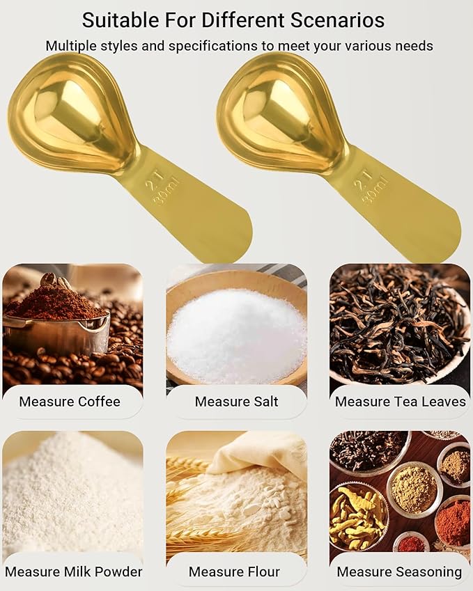 Coffee Scoop 30ml 2PCS, 2 Tablespoon Measuring Spoons, Ergonomics Design Coffee Scooper Stainless Steel Manufacture，Coffee Scoop for Ground Coffee Protein Powder Sugar Cereal (Gold, 2 tbsp-30ml)