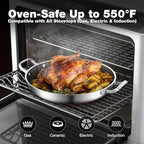 Tri-Ply 18/10 Stainless Steel Paella Pan, 13.5 Inch with Lid | 8-10 Servings, All Cooktop Compatible (Up to 550℉) | Large Stainless Steel Skillet for Outdoor Parties, Family Gatherings & Entertaining