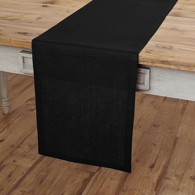 Solino Home Linen Black Table Runner 60 Inches - 100% Pure Linen Short Table Runner 14 x 60 Inch Ideal for Dresser and Coffee Tables - Summer, Fall, Autumn, Halloween - Fete