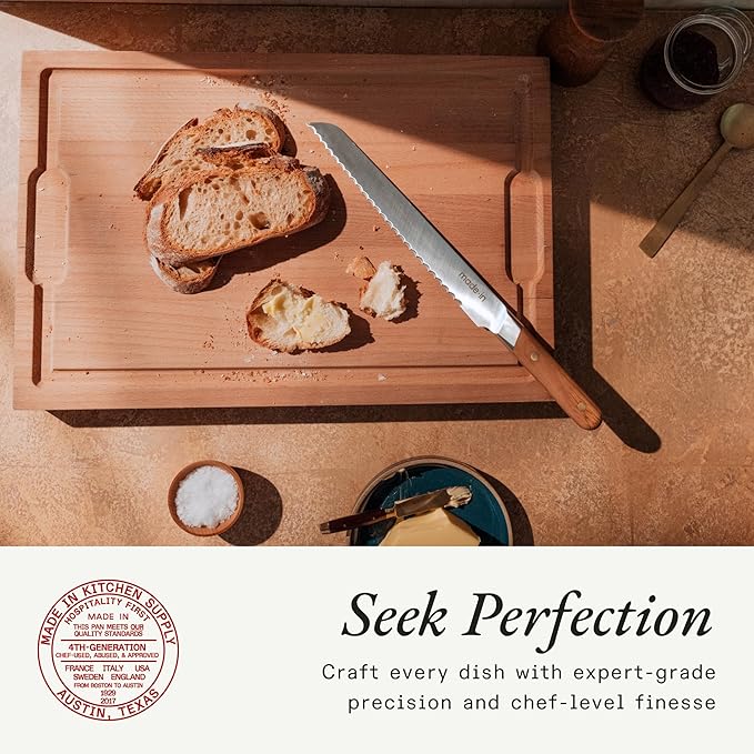 Made In Cookware - 9" Inch Bread Knife - Crafted in France - Full Tang With Olive Wood Handle