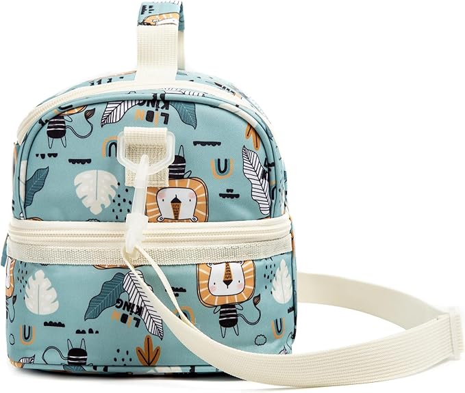 Insulated Kids Double Decker Lunch Bags Tote for Girls Boys Toddler Kindergarten School Picnic Camp Food Cooler Lunch Boxes Thermal with Strap (Lion)