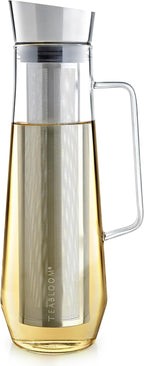 Teabloom Palais Pour Tea Maker & All-Beverage Jug – 40oz Elegant Borosilicate Glass Pitcher with Stainless Steel – Premium Loose Leaf Tea & Fruit Infusion Steeper