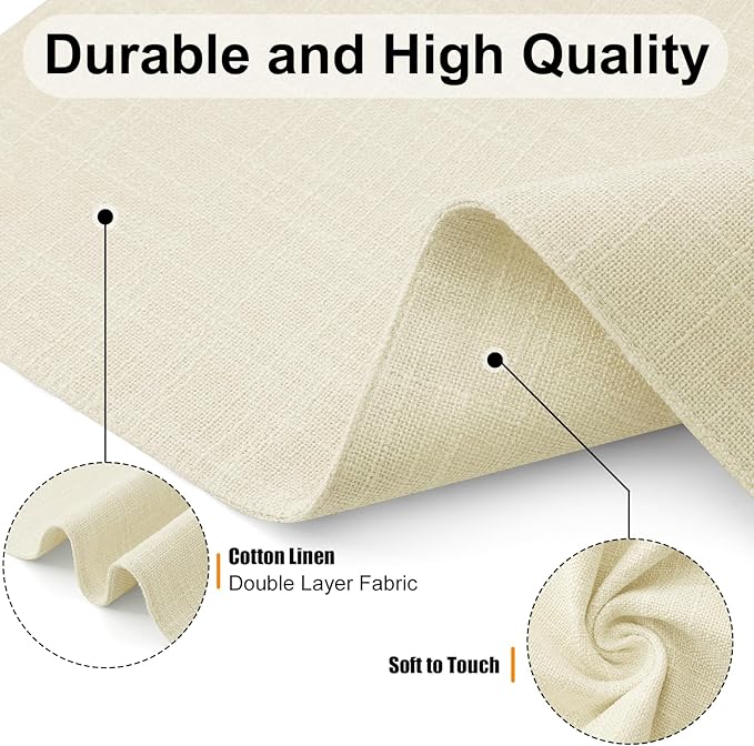 Homaxy Cloths Placemats for Dining Table Set of 6, Heat Resistant Washable Cotton Linen Blend Table Mats, Easy to Clean Place Mats for Indoor Outdoor Party Kitchen Decoration, 13" x 19", Cream