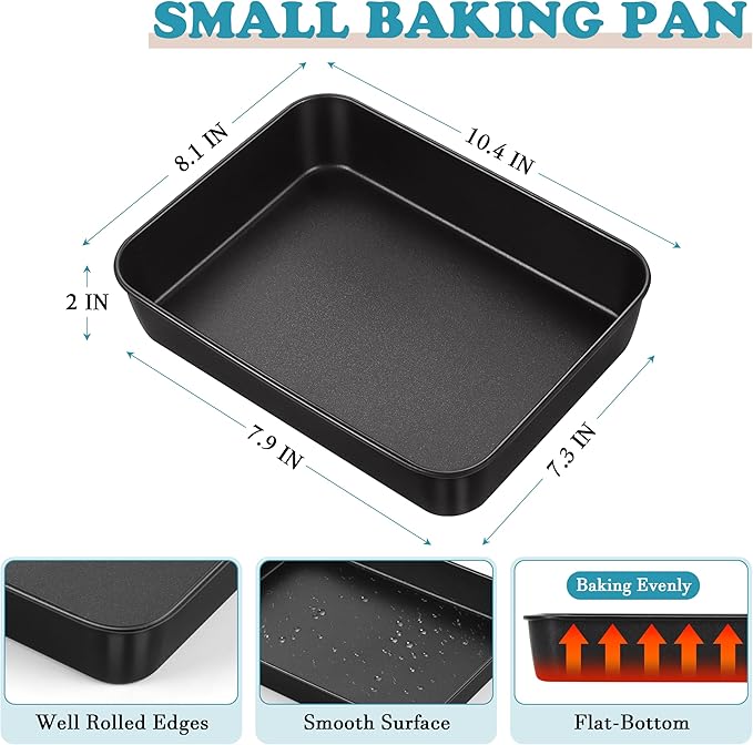 E-far Toaster Oven Baking Pan, 10.4 x 8 Inch Nonstick Stainless Steel Rectangle Cake Pan for Baking Small Brownies Casseroles Lasagna, Stainless Steel Core & Nonstick Coating, Non-toxic & Oven Safe
