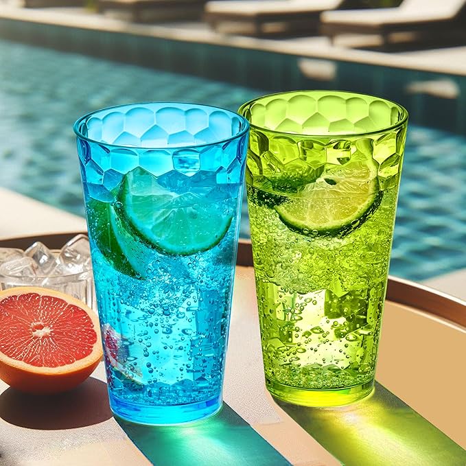 Amazing Abby - Iceberg - 16-Ounce and 24-Ounce Plastic Tumblers (Set of 12), Acrylic Drinking Glasses, Mixed-Color Reusable Plastic Cups, Stackable, BPA-Free, Shatter-Proof, Dishwasher-Safe