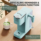 Single Serve Coffee Maker with Built-in Detachable Milk Frother, Iced and Hot Coffee Machine for K Cup & Grounds, 40oz Removable Water Reservoir, 6 Cup Sizes, Fits 7.3" Travel Mug, Teal