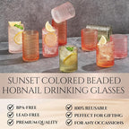 Hobnail Beaded Highball Drinking Tumbler Glasses | Set of 10 | Color, Vintage Bubble Design Whiskey Glassware, Old-Fashioned, Embossed Design, Water, Wine, Cocktail Embossed Heavy Glass, Rocks Glass