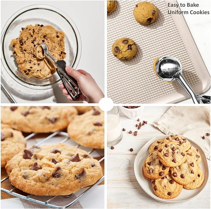 Cookie Scoop Set, 3Pcs Ice Cream Scoop, Cookie Scoops for Baking Set of 3, 18/8 Stainless Steel Cookie Scooper for Baking, Ice Cream Scooper with Trigger Release, Cookie Dough Scoop with Non-slip Grip