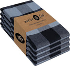 Native Fab Buffalo Check Kitchen Dish Towels, 4 Pack, Cotton, Durable, Washable 16"x26" - Tea Towel, Soft Absorbent Cleaning Towels, Hand Towels with Hanging Loop - Black, Grey