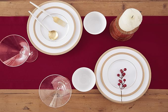 Solino Home Red Hemstitch Table Runner 60 Inches - Cotton Linen Small Table Runner 14 x 60 Inch Ideal for Dresser and Coffee Tables - Summer, Fall, Autumn, Halloween