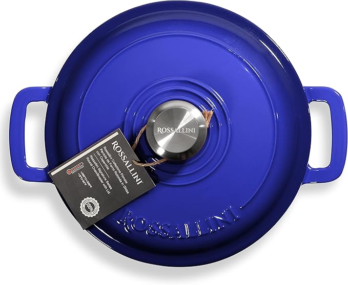 Signature Enameled Cast Iron Braiser, Non-Stick Serving Pot with Tight Fitting Lid for Perfect Roasting, Baking, Sauteing, Searing, and Pan Frying | 5Q (4.7L) - Indigo Blue