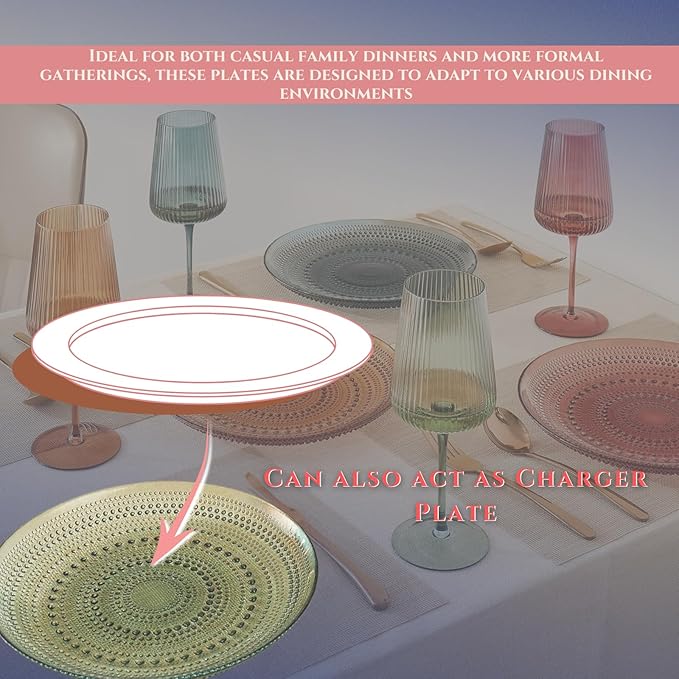 Vintage Crystal Colored Plates | Set of 6 Plates | Pastel Colors 10.6" Dinner & Charger Plate - Server, Charger, Server, Appetizer, Snack, Fruit, Housewarming Gift | Hand Wash Only | 100% FREE LEAD