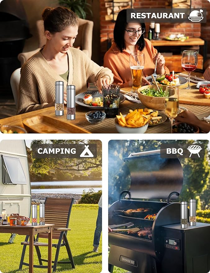 innhom Electric Salt Grinder Pepper Grinder Battery Operated Stainless Steel Pepper Mill Automatic Salt and Pepper Grinder with Adjustable Coarseness, 1 Pack