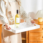 Glossy White Sturdy Acrylic Serving Tray with Handles 12x20x2H Inches -Spill Proof- Decorative Trays Countertop Organizer for Ottoman Coffee Table Nightstand, sidetable, Breakfast, Tea, Food