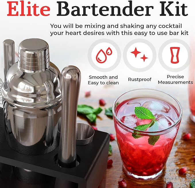 Highball & Chaser Cocktail Shaker Set: Bartender Kit for Home Bar Mixology Cocktail Bar Set Plus E-Book with 30 Recipes (Silver)