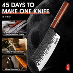 Huusk Japanese Cleaver Knife for Meat Cutting, 6.7 inch Hand Forged Chef Knife High Carbon Steel Sharp Kitchen Knife for Chopping Vegetable, Gift for Dad