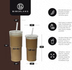 All Glass Iced Coffee Cup with Lid and Straw, Ribbed Glass Tumbler Set of 2 (22 oz ribbed)