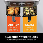 Ninja DZ401 Foodi 10 Quart 6-in-1 DualZone XL 2-Basket Air Fryer with 2 Independent Frying Baskets, Match Cook & Smart Finish to Roast, Broil, Dehydrate for Quick, Easy Family-Sized Meals, Grey