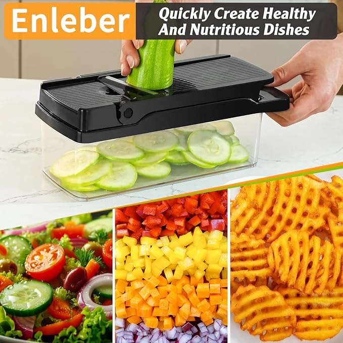 12 in 1 Vegetable Chopper Spiralizer Mandoline Slicer, Dicer Shredder Julienne Food Veggie Onion Chopper Cheese Grater with Container Salad Cutter Multi All-in-1 Kitchen Gadgets & Home Essentials