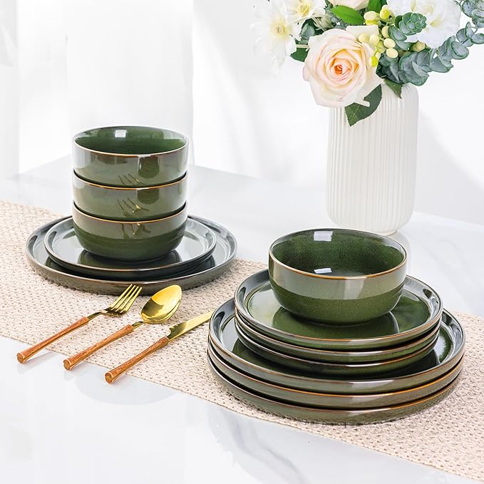 AmorArc Stoneware Dinnerware Sets,Round Reactive Glaze Ceramic Plates and Bowls Set,Highly Scrath Resistant | Dishwasher & Microwave Safe Dishes,Service for 6 (18pc)