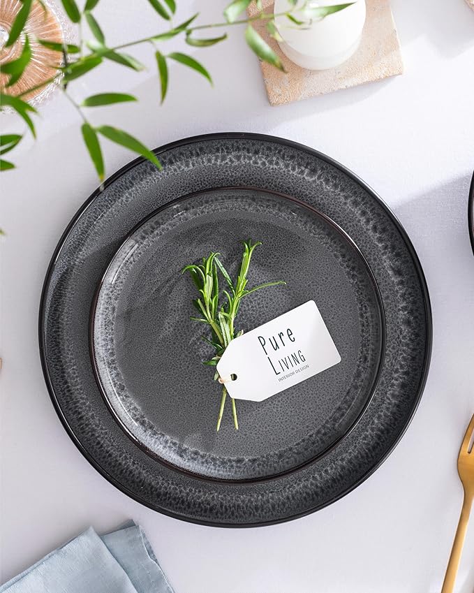 Breakfast Plates, Dessert Plates 2-piece Set Stoneware - Stylish Cake Plates Dishwasher-, Microwave-, Scratch-resistant - Small Plates, Salad Plates in Dark Gray