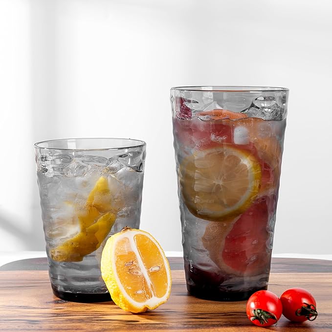 20-ounce Plastic Tumblers, Acrylic Drinking Glasses High-Balls, set of 6 Gray Reusable Plastic Cups, Stackable, BPA-Free, Shatter-Proof, Dishwasher-Safe