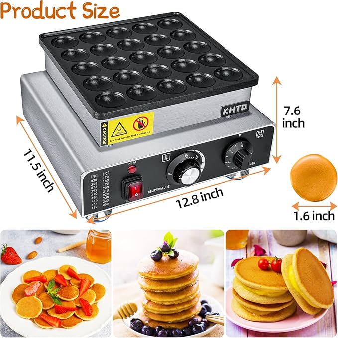 Mini Pancake Maker Machine, 25PCS Electric Nonstick Dutch Pancake Maker, 1.6 Inches Commercial Muffin Maker with Thermostat & Timer Control for Home Restaurant Snacks (12.8"D x 11.5"W x 7.6"H)