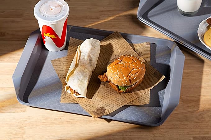 Plastic Fast Food Serving Tray,16.95 by 11.82-Inch,Set of 12 (Grey)