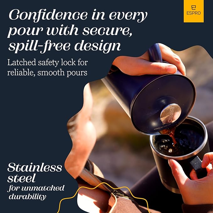 ESPRO P7 French Press Stainless Steel 304 – Patented Double Walled Micro-Filter Insulated French Press Coffee Maker, Grit-Free Brew - Heat Resistant BPA Free - Aegean Blue (32oz)