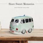 Young's Inc. Ceramic Cookie Jar - Cute Kitchen Counter Storage Canister with Lid - Perfect for Cookies, Coffee, Tea, Candy, Dog Treats, and More - Camper Van - Green, White, Blue