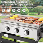 MELLCOM 3 Burner 30000 BTU Outdoor Gas Griddle with Lid (Side Shelf), Portable Flat Top Griddle 28 Inch Heavy- Duty Cast lron Grill, Bottle Rack & Grease Pan for Camping, Picnic, Patio